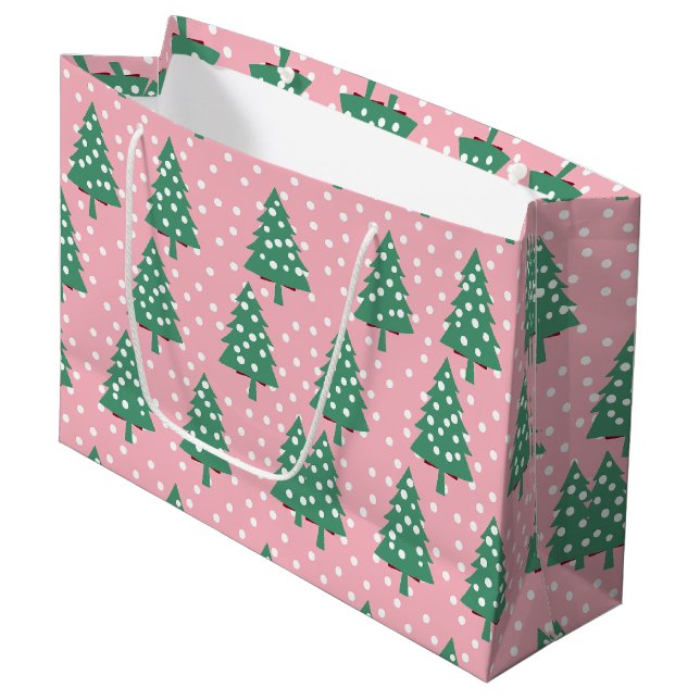 Rosa und grüner Weihnachtsbaum Große Geschenktüte (Vorderseite Schrägansicht)
