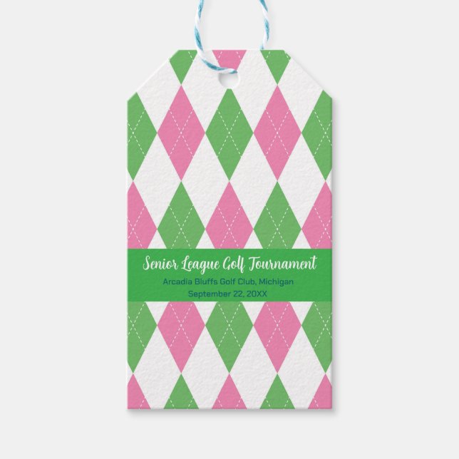 Rosa und grünes Argyle-Muster - Geschenkanhänger (Vorderseite)