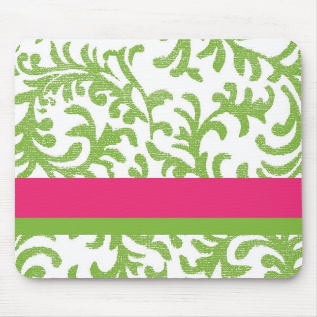 rosa und grünes Blumenmuster Mousepad (Vorne)