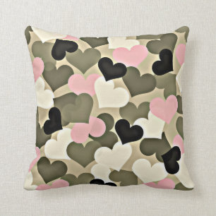 Rosa und grünes Camouflage-Herzthrow-Kissen Kissen