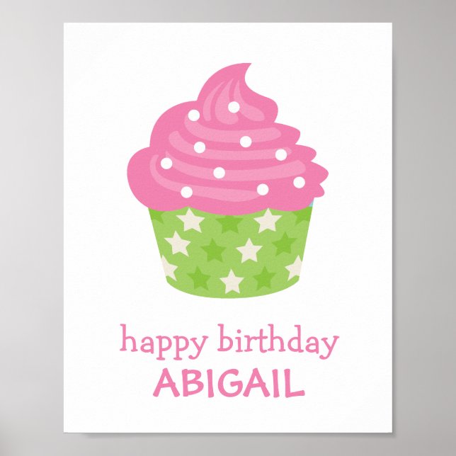 Rosa und grünes Cupcake Poster Print Wall Decke (Vorne)