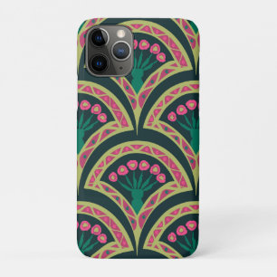 Rosa und grünes florales Fächer-Muster Case-Mate iPhone Hülle