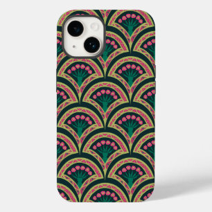 Rosa und grünes florales Fächer-Muster Case-Mate iPhone 14 Hülle