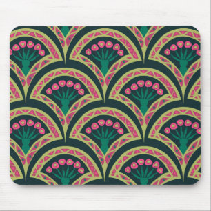 Rosa und grünes florales Fächer-Muster Mousepad
