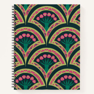 Rosa und grünes florales Fächer-Muster Notizbuch