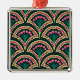 Rosa und grünes florales Fächer-Muster Ornament Aus Metall