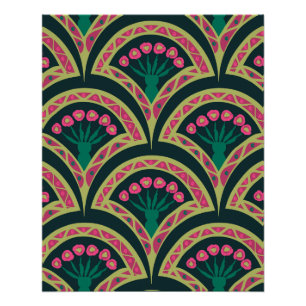 Rosa und grünes florales Fächer-Muster Poster