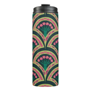 Rosa und grünes florales Fächer-Muster Thermosbecher