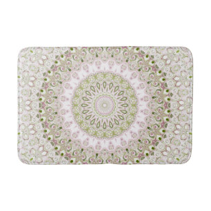 Rosa und grünes florales Mandala-Musterdesign Badematte