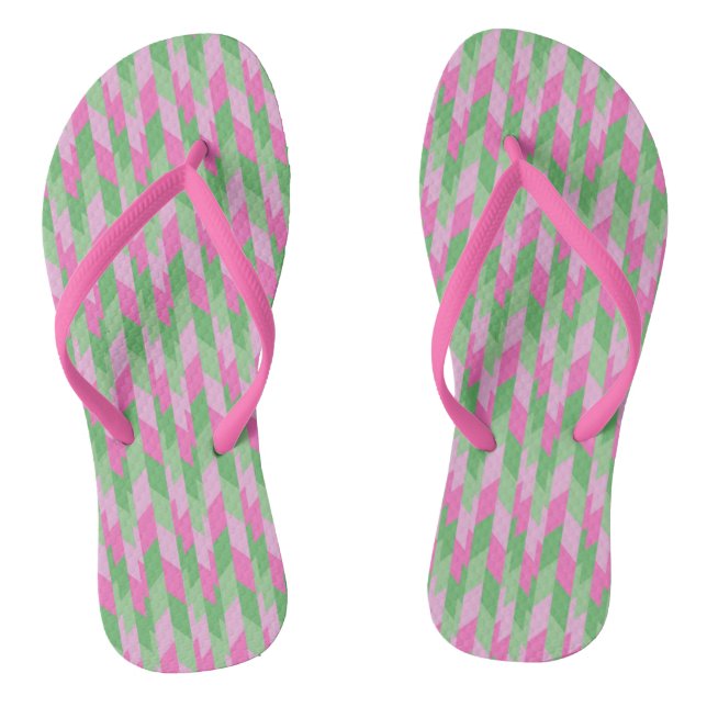 rosa und grünes geometrisches Muster 2 Flip Flops (Fußbett)