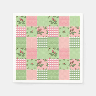 Rosa und grünes Gingham Patchwork Papier Napkins Serviette