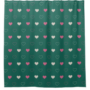 Rosa und grünes Herz Nahtloses Muster Cute Minimal Duschvorhang