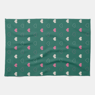 Rosa und grünes Herz Nahtloses Muster Cute Minimal Geschirrtuch
