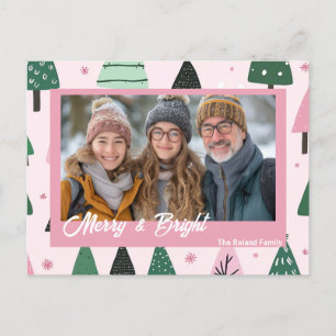 Rosa und grünes, prächtiges Weihnachtsbaum Foto Feiertagspostkarte