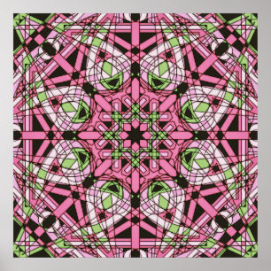 Rosa und grünes psychedelisches Kaleidoskop-Mandal Poster