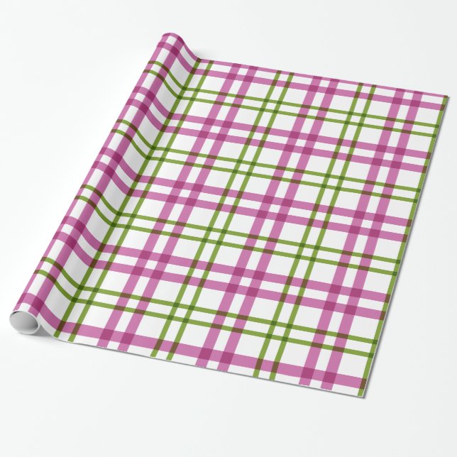 rosa und grünes Tartan-Muster Geschenkpapier (Ungerollt)