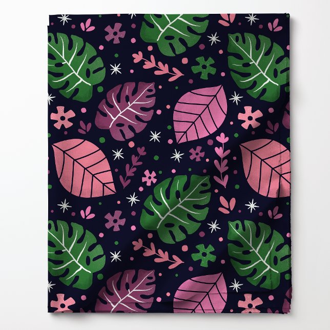 Rosa und grünes tropisches Monstera-Muster Stoff (Von Creator hochgeladen)