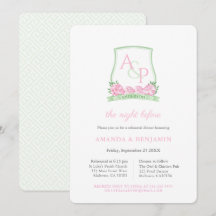 Rosa und grünes Wappen Hochzeitsessen Probe