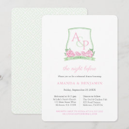 Rosa und grünes Wappen Hochzeitsessen Probe Einladung