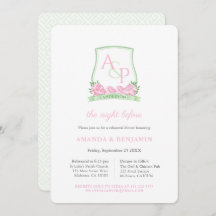 Rosa und grünes Wappen Hochzeitsessen Probe