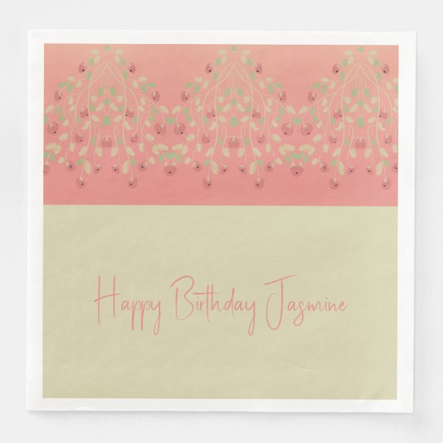 Rosa und hellbeige Berry mit Blütenpracht Serviette (Vorderseite)