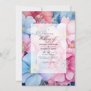Rosa und Hellblau Florale Hochzeit Einladung