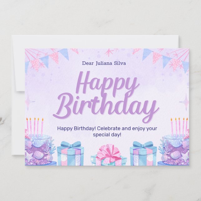 Rosa und hellblaue Wasserfarbe Geburtstag Einladung (Vorderseite)