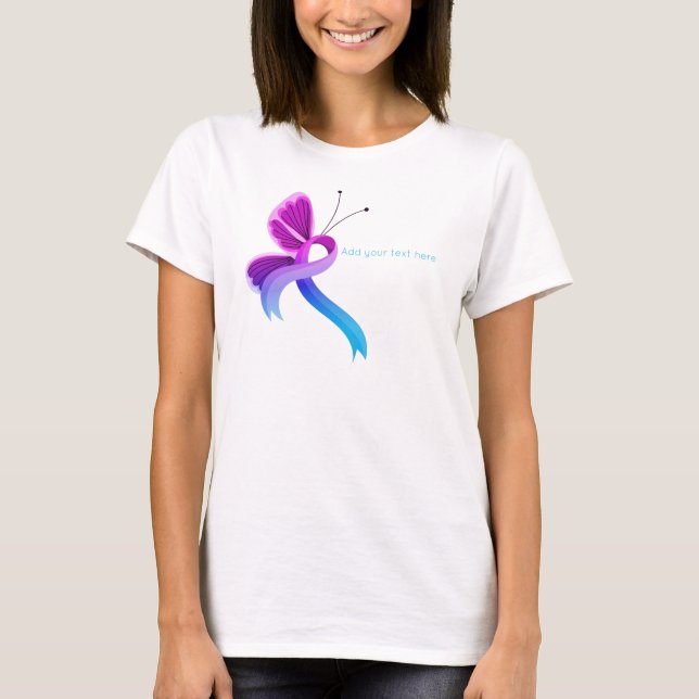 Rosa und hellblauer Butterfly-Band T-Shirt (Vorderseite)