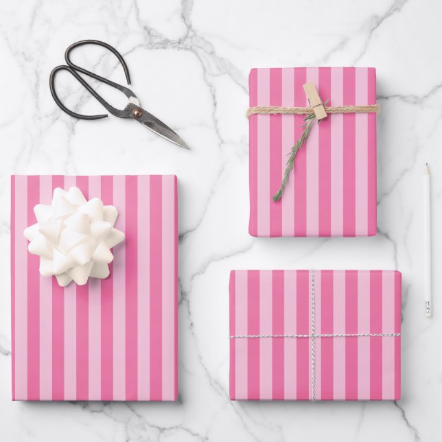 Rosa und hellrosa Streifen Geschenkpapier Set (Vorderseite)