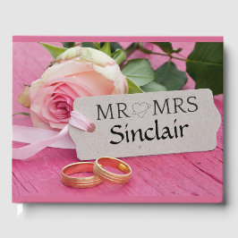 Rosa und Hochzeitsringe Gästebuch