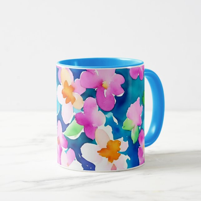 Rosa und Hübsche Blume Tasse (VorderseiteRechts)