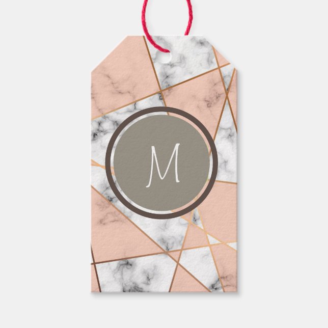 Rosa und Imitate Abstrakte Monogramm Gold Geschenkanhänger (Vorderseite)