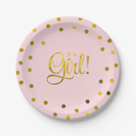 Rosa und Imitate Gold Foil Girl Babydusche Pappteller