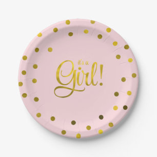 Rosa und Imitate Gold Foil Girl Babydusche Pappteller