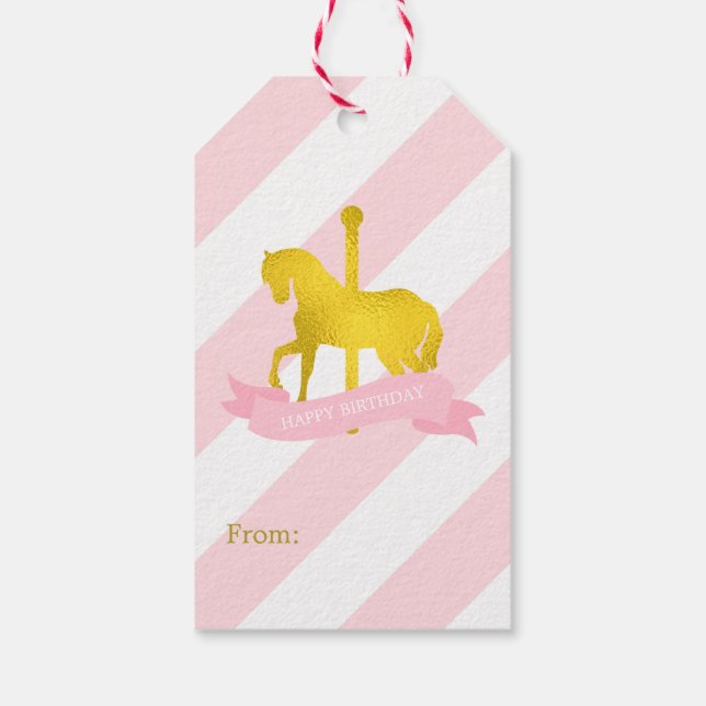 Rosa und Imitate Goldene Fohlen Karussell Pferd Geschenkanhänger (Rückseite)