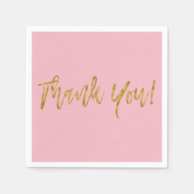 Rosa und Imitats Gold Danke Gold Foil Napkins Serviette (Vorderseite)