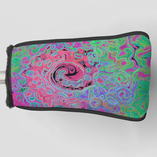 Rosa und Kalkgrün Groovy Abstrakt Retro Swirl Golf Headcover (Vorderseite)
