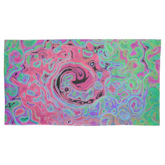 Rosa und Kalkgrün Groovy Abstrakt Retro Swirl Kissenbezug (Vorderseite-Links)
