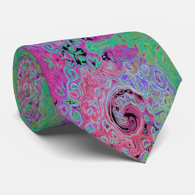 Rosa und Kalkgrün Groovy Abstrakt Retro Swirl Krawatte (Gerollt)