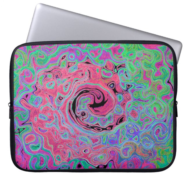 Rosa und Kalkgrün Groovy Abstrakt Retro Swirl Laptopschutzhülle (Vorderseite)
