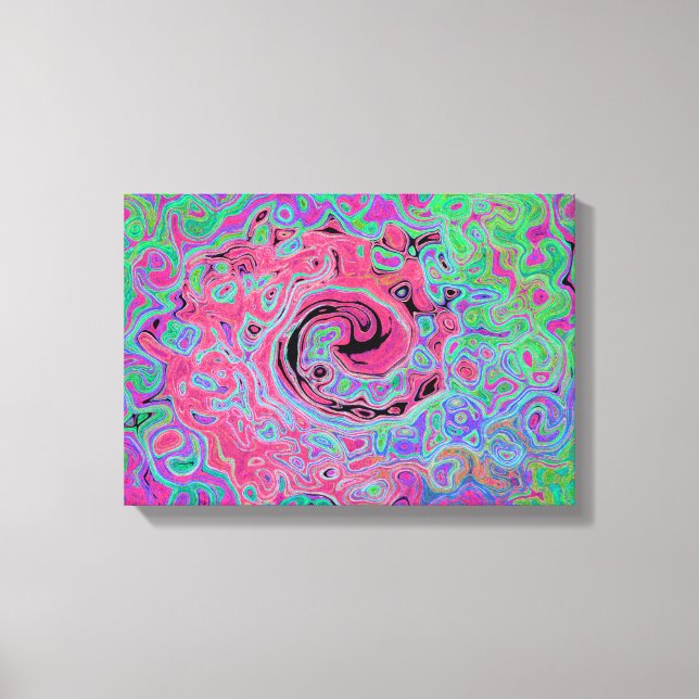 Rosa und Kalkgrün Groovy Abstrakt Retro Swirl Leinwanddruck (Vorderseite)