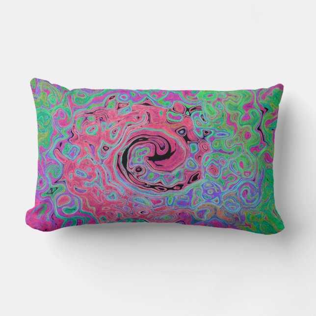 Rosa und Kalkgrün Groovy Abstrakt Retro Swirl Lendenkissen (Vorderseite)