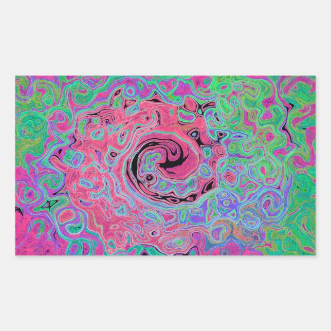 Rosa und Kalkgrün Groovy Abstrakt Retro Swirl Rechteckiger Aufkleber (Vorderseite)
