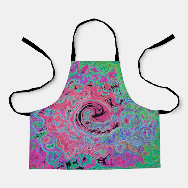 Rosa und Kalkgrün Groovy Abstrakt Retro Swirl Schürze (Vorderseite)