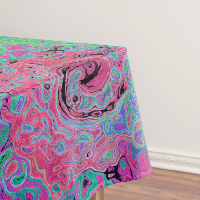 Rosa und Kalkgrün Groovy Abstrakt Retro Swirl Tischdecke (Beispiel)