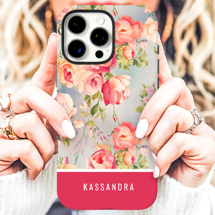 Rosa und Korallen Custom Name Floral iPhone 16 Pro Max Hülle