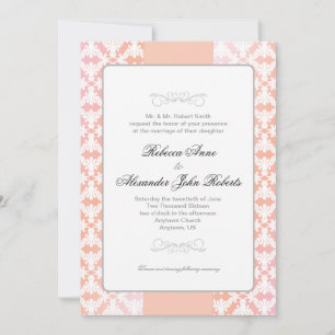 Rosa und Korallen-Damaskus einfache Hochzeit Einladung