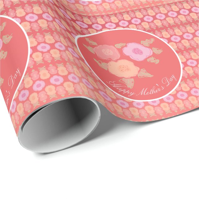 Rosa und Korallenblume Geschenkpapier (Rolleneckpunkt)