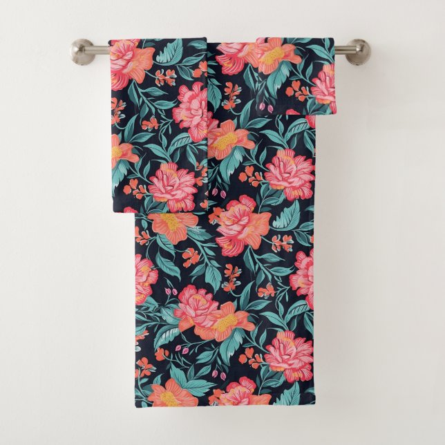 Rosa und korallenfarbene Blume Badhandtuch Set (Insitu)