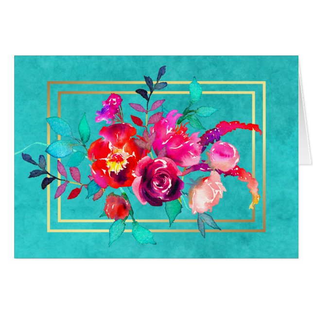 Rosa und korallenfarbene Blume im türkisfarbenen W (Vorderseite (Horizontal))